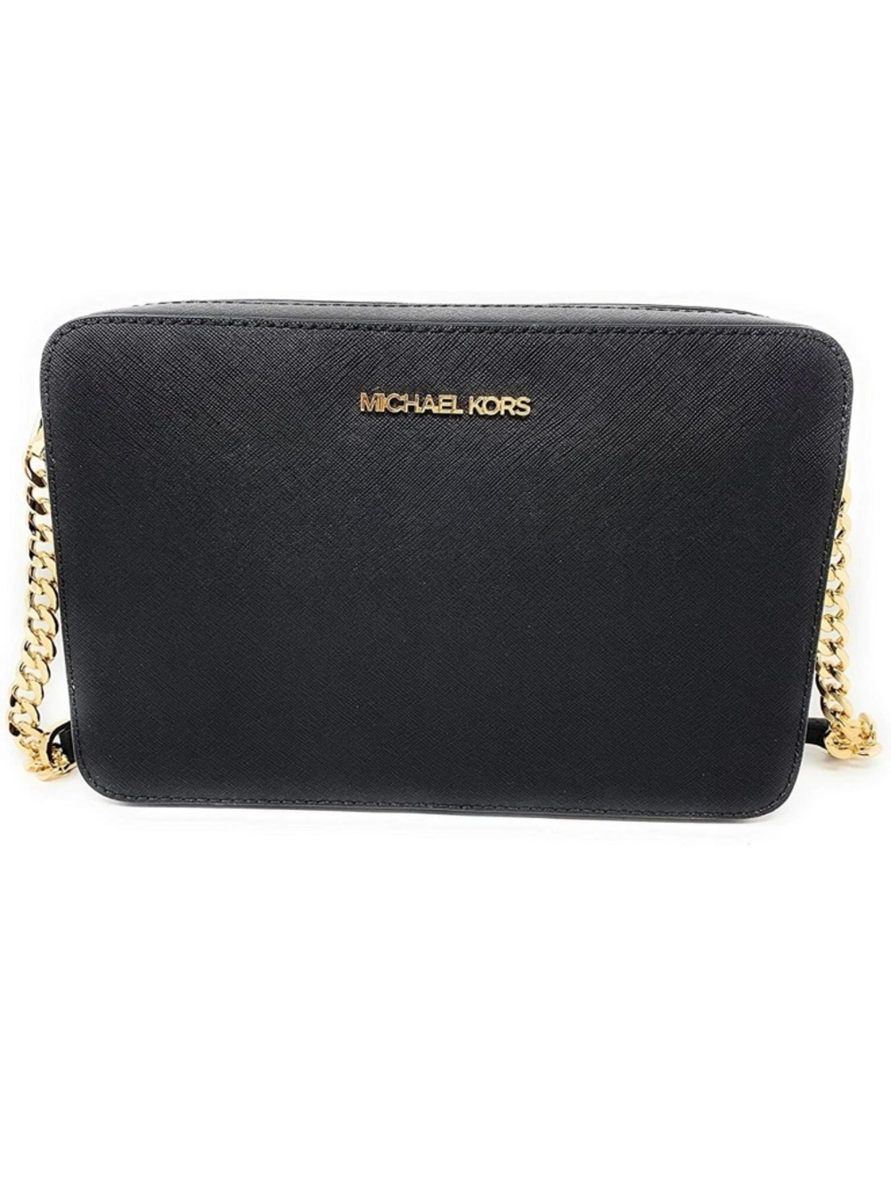 Michael Kors Black Saffiano Crossbody with Gold Chain